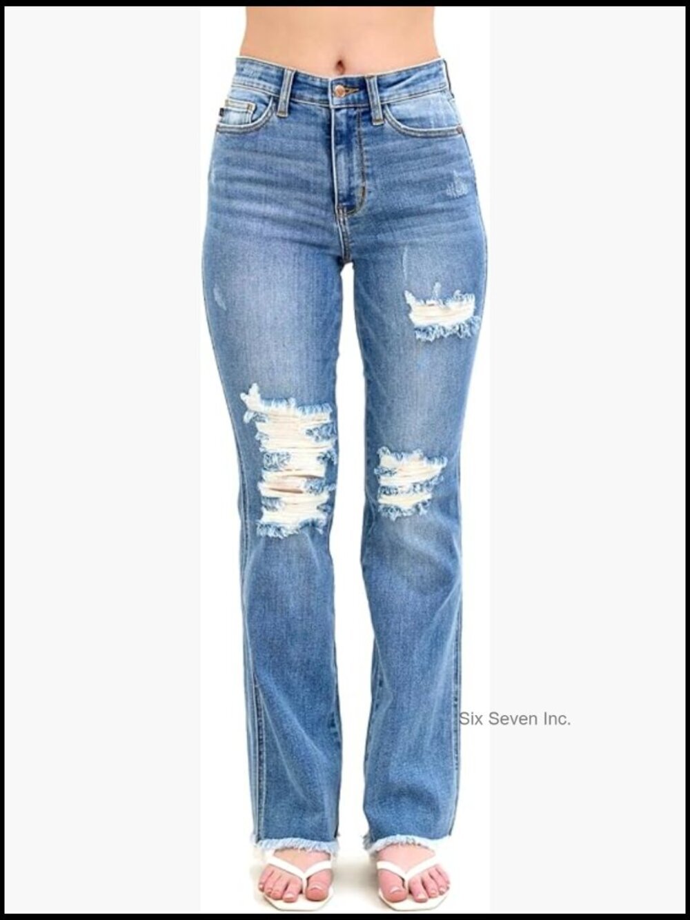 High Waist Distressed Boot Cut Jeans 31-32 Inseam Stretch